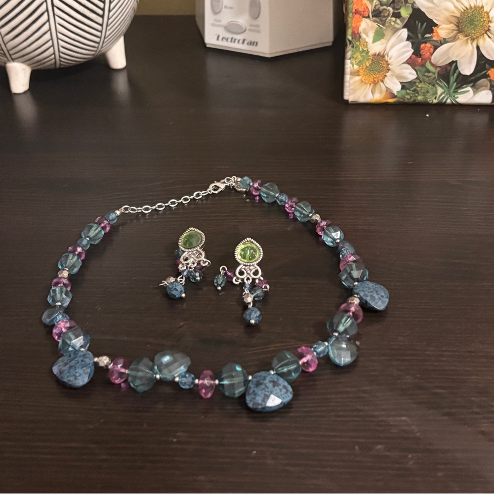 Napier vintage Blue and Purple Beaded Necklace Set